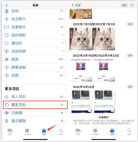 苏尼特左苹果手机维修分享iOS 16 中相册重复项目功能使用方法 